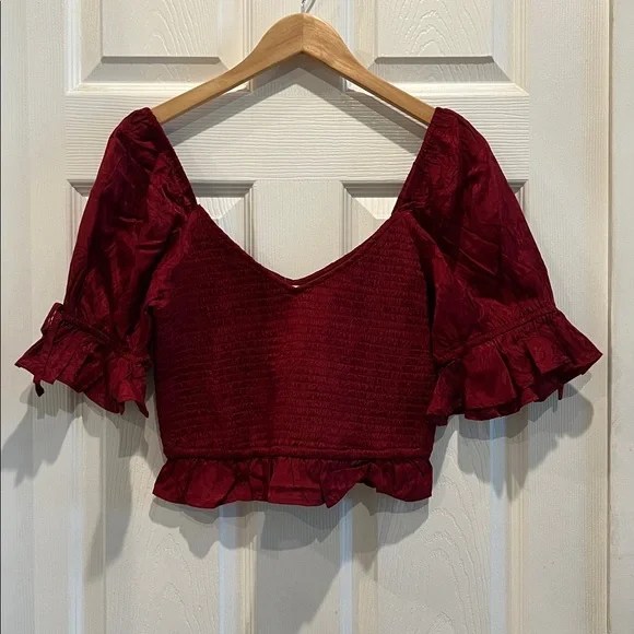 NWT BAND OF THE FREE Lea Rhubarb Smocked Crop Top - Picture 4 of 10